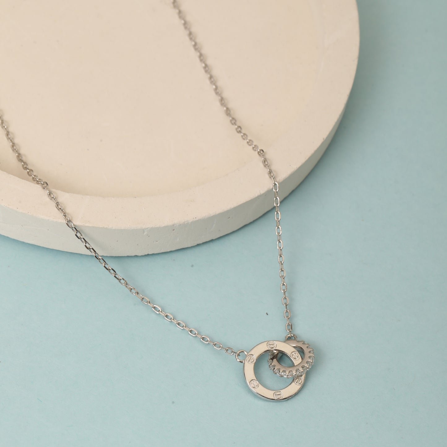 Sterling Silver Pendant Necklace for Women | 925 Silver Circular Ring with Crystal Accent | Elegant Minimal Chain