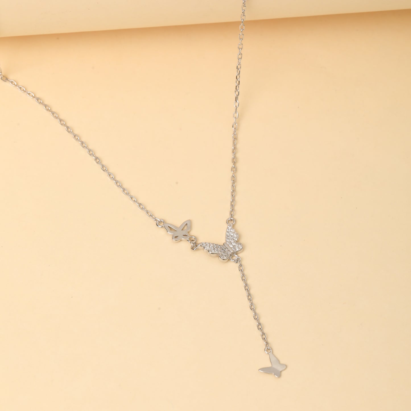 Sterling Silver Butterfly Pendant Chain Necklace for Women | Dainty Layered Drop Design | 925 Silver Jewelry