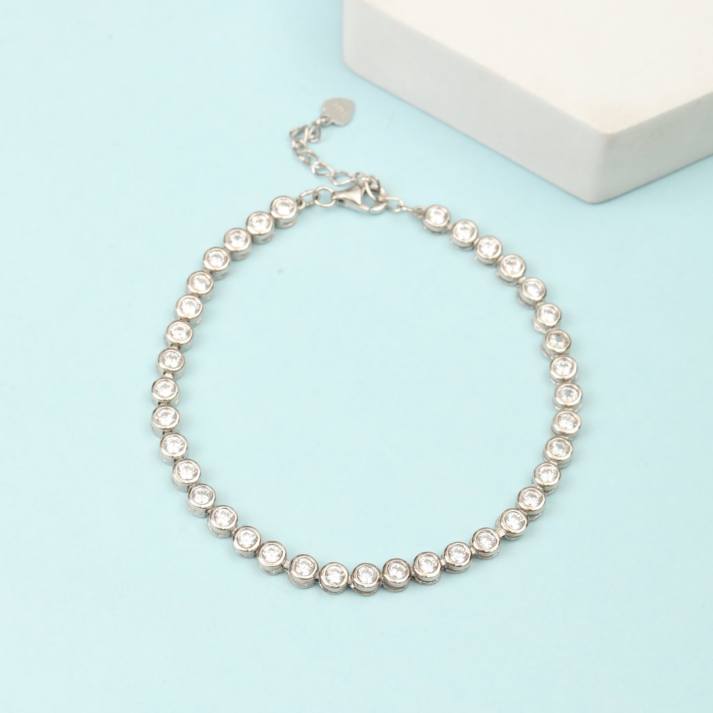 925 Sterling Silver Round Cubic Zirconia Tennis Bracelet for Women | Adjustable Chain | Classic Minimal Jewelry