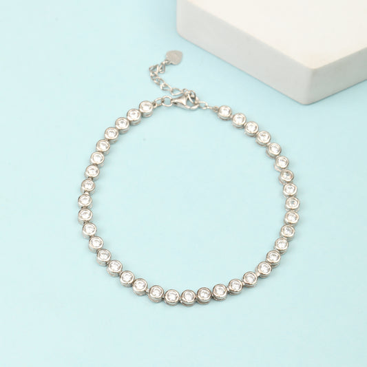 925 Sterling Silver Round Cubic Zirconia Tennis Bracelet for Women | Adjustable Chain | Classic Minimal Jewelry