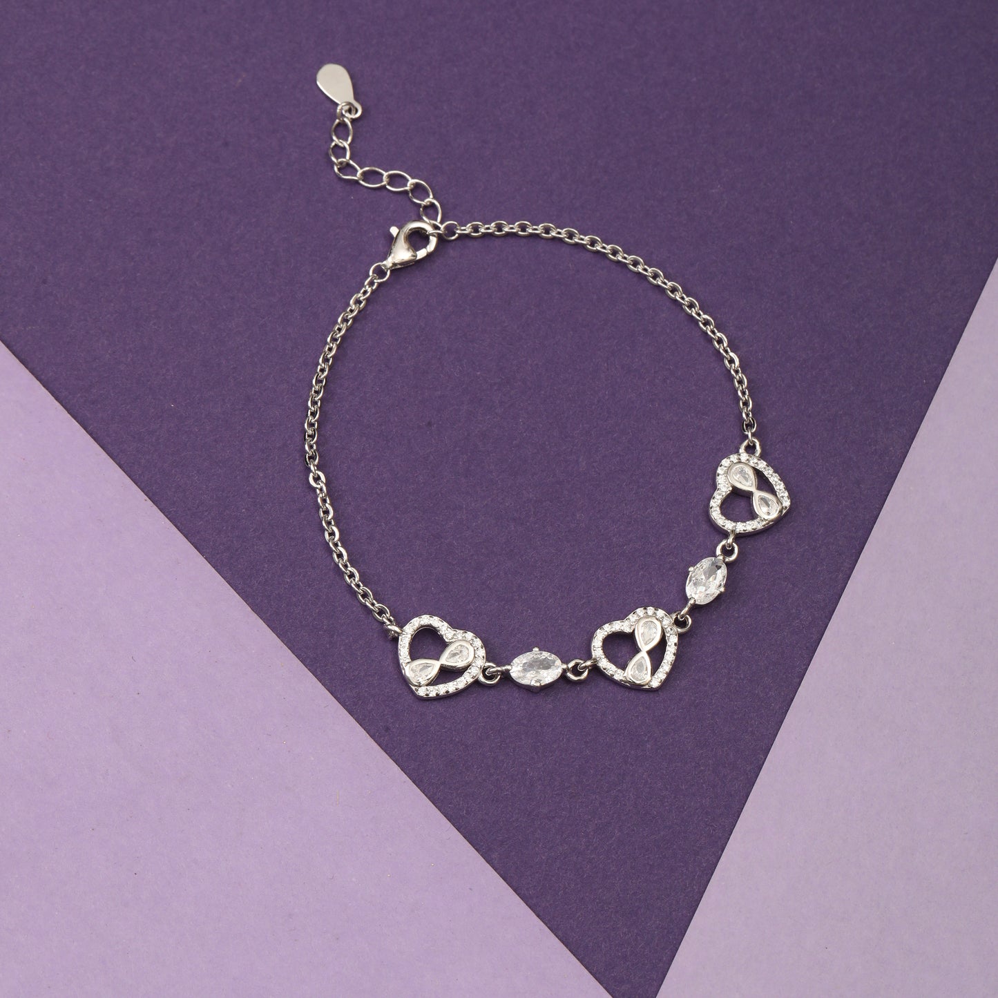 925 Sterling Silver Infinity Heart Bracelet with Cubic Zirconia for Women & Girls
