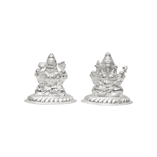 Pure Silver Lakshmi Ganesh Idol Set | 925 Hallmarked Laxmi Ganesha Murti for Puja, Diwali Gift, Home Temple Décor