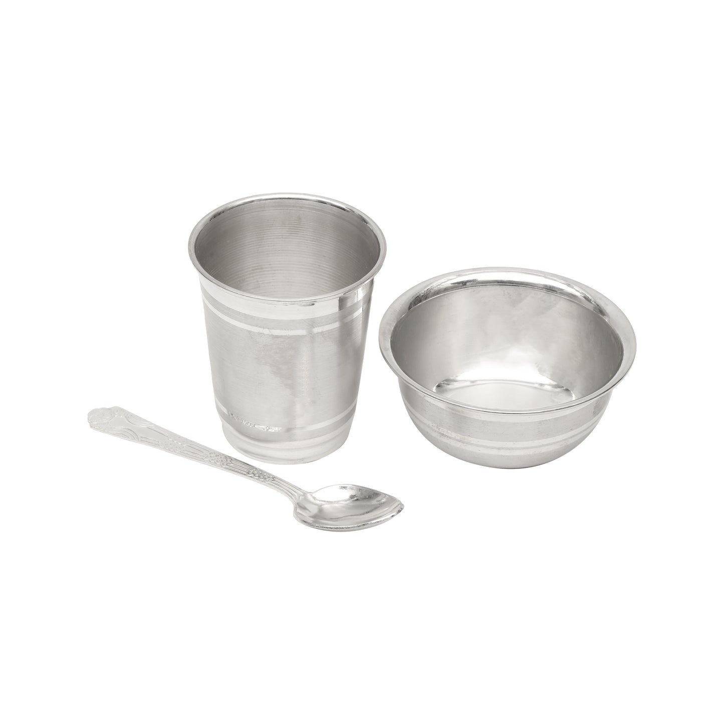 Pure Silver Dining Set with Glass, Bowl & Spoon | Premium Silver Tableware Set for Daily Use & Gifting