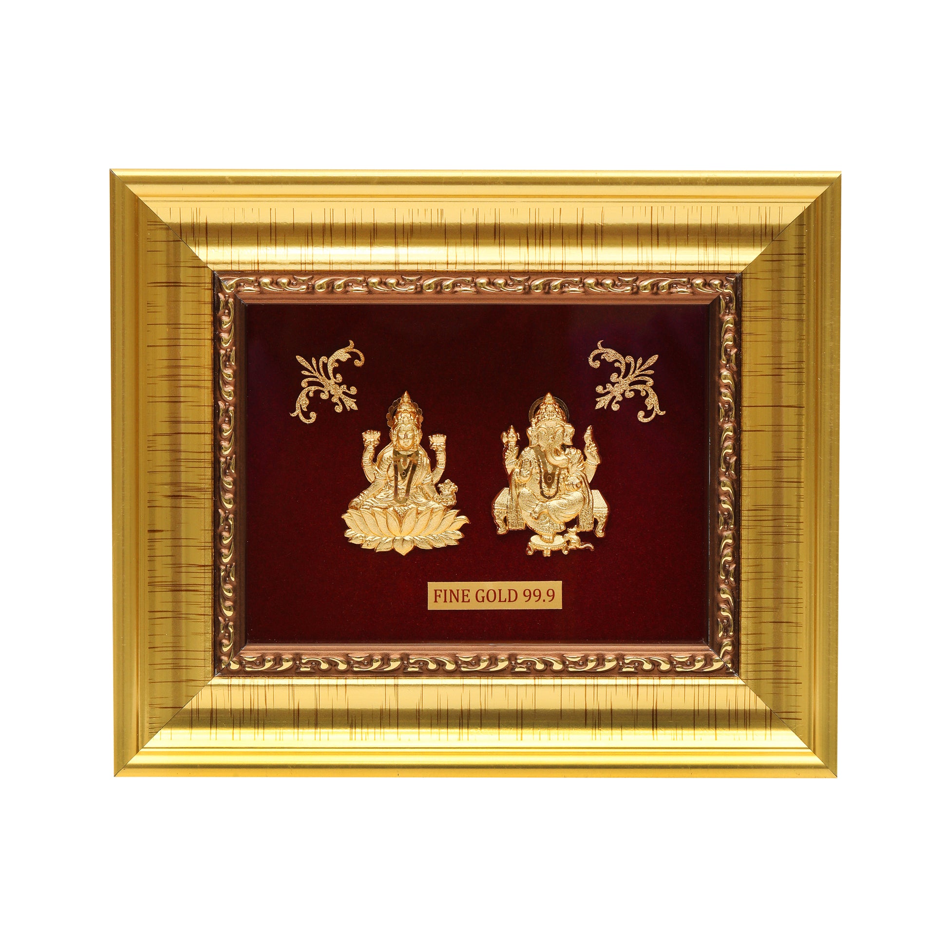 24K Gold Foil Lakshmi Ganesh Frame (99.9 Fine Gold) | Decorative Photo Frame for Home मंदिर Décor | Gift for Diwali, Wedding, Housewarming