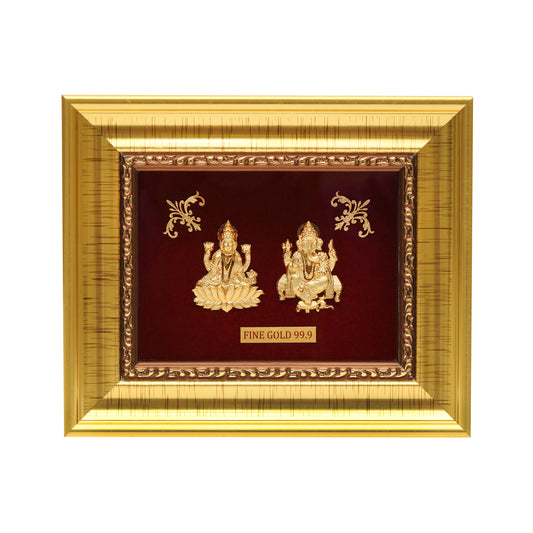 24K Gold Foil Lakshmi Ganesh Frame (99.9 Fine Gold) | Decorative Photo Frame for Home मंदिर Décor | Gift for Diwali, Wedding, Housewarming