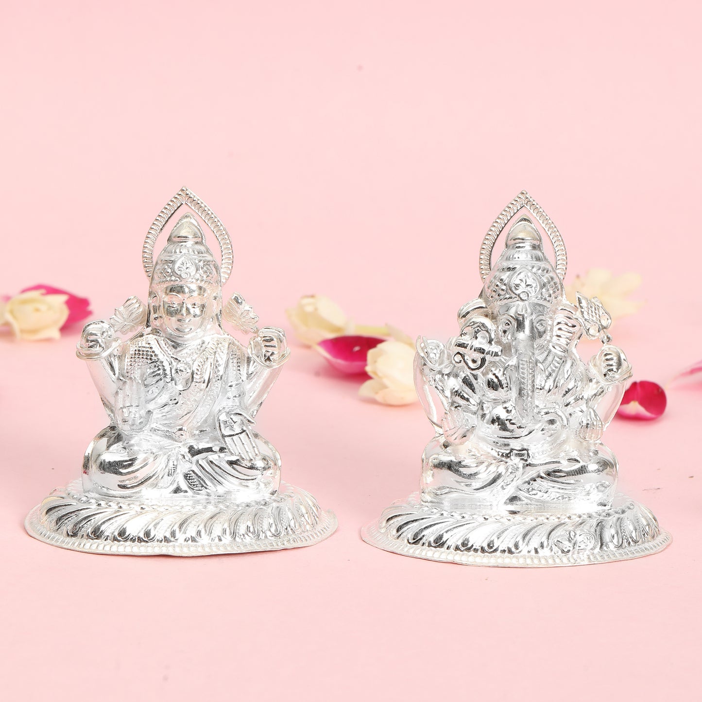 Pure Silver Lakshmi Ganesh Idol Set with Prabhavali | 925 Hallmarked Laxmi Ganesha Murti for Puja, Diwali Gift, Home Temple Décor