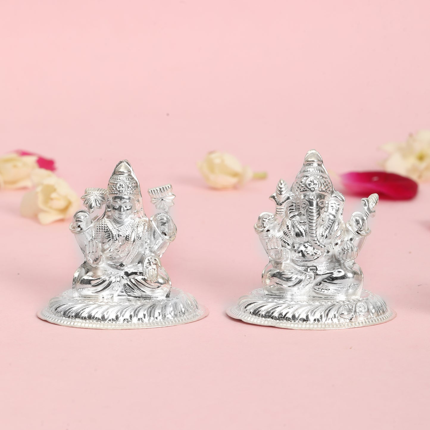 Pure Silver Lakshmi Ganesh Idol Set | 925 Hallmarked Laxmi Ganesha Murti for Puja, Diwali Gift, Home Temple Décor