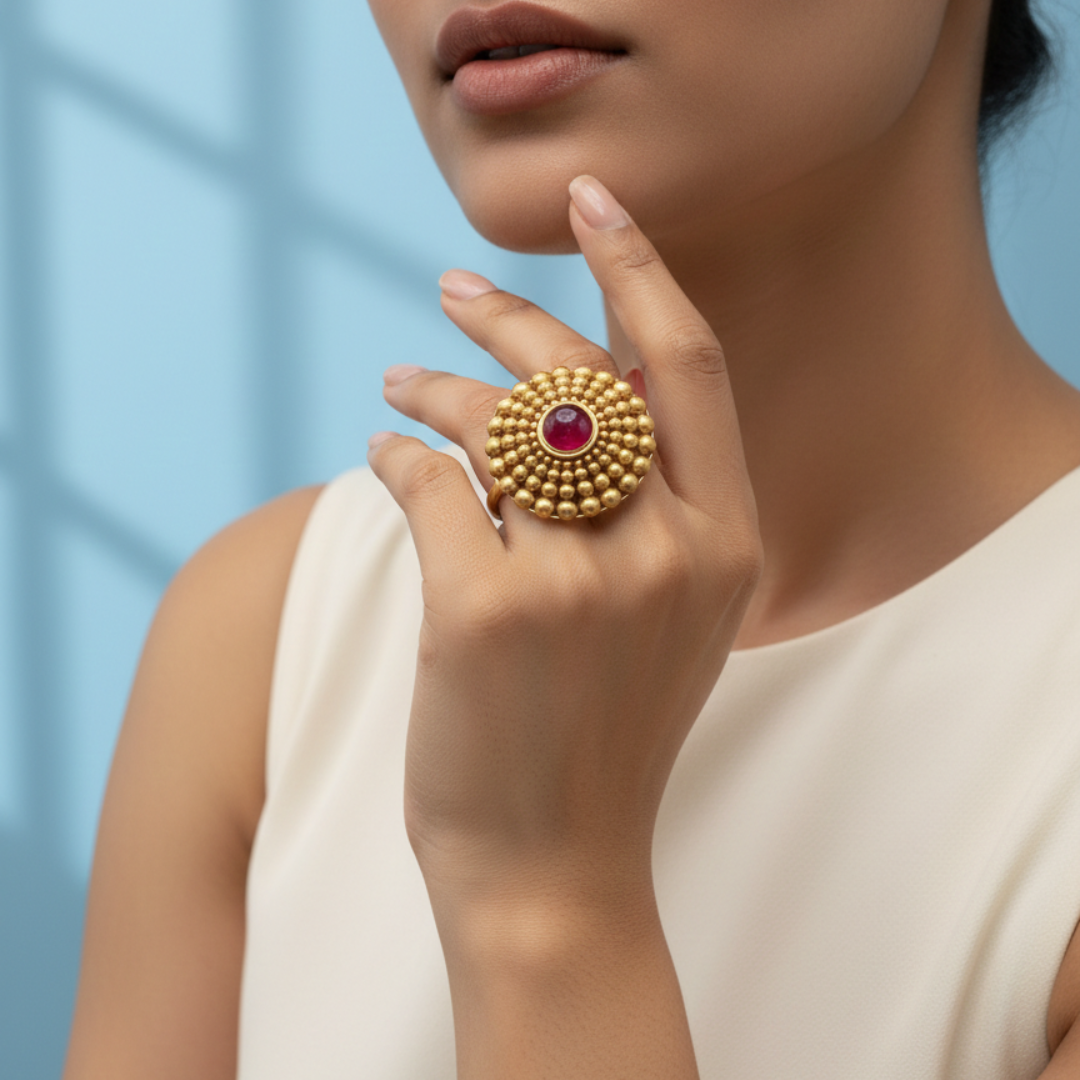 Gold Handcrafted Layered Bloom Statement Ring