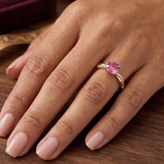 Ruby Pink Solitaire Twist Gold Ring