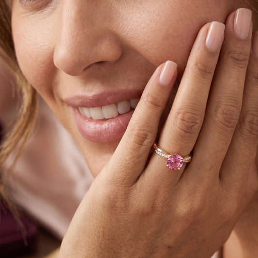 Ruby Pink Solitaire Twist Gold Ring