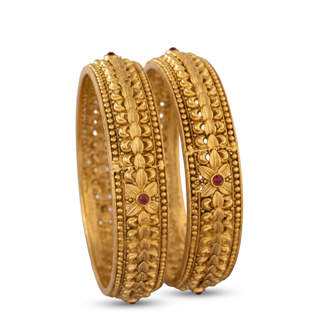 Antique Gold Floral Kada Bangles