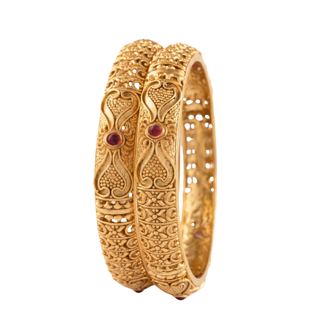 Antique Gold Heart-Motif Nakshi Kadas