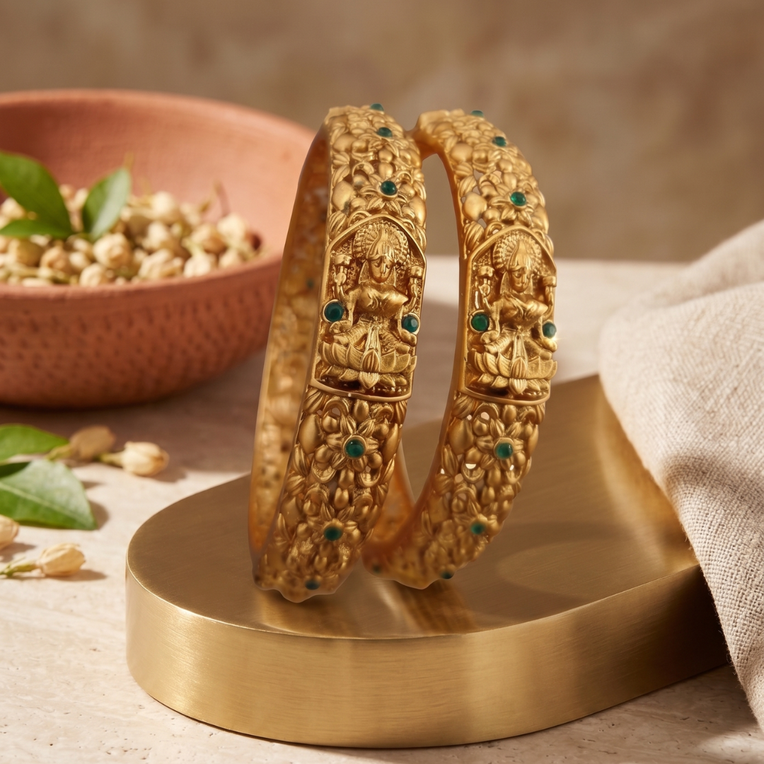Antique Gold Lakshmi Temple Kada Bangles
