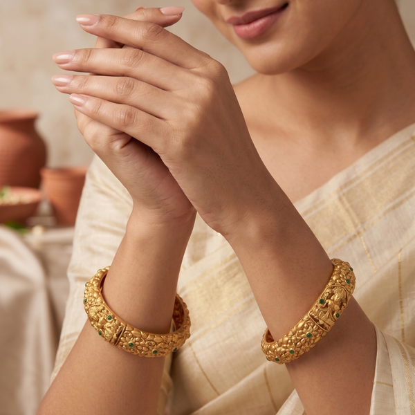 Antique Gold Lakshmi Temple Kada Bangles
