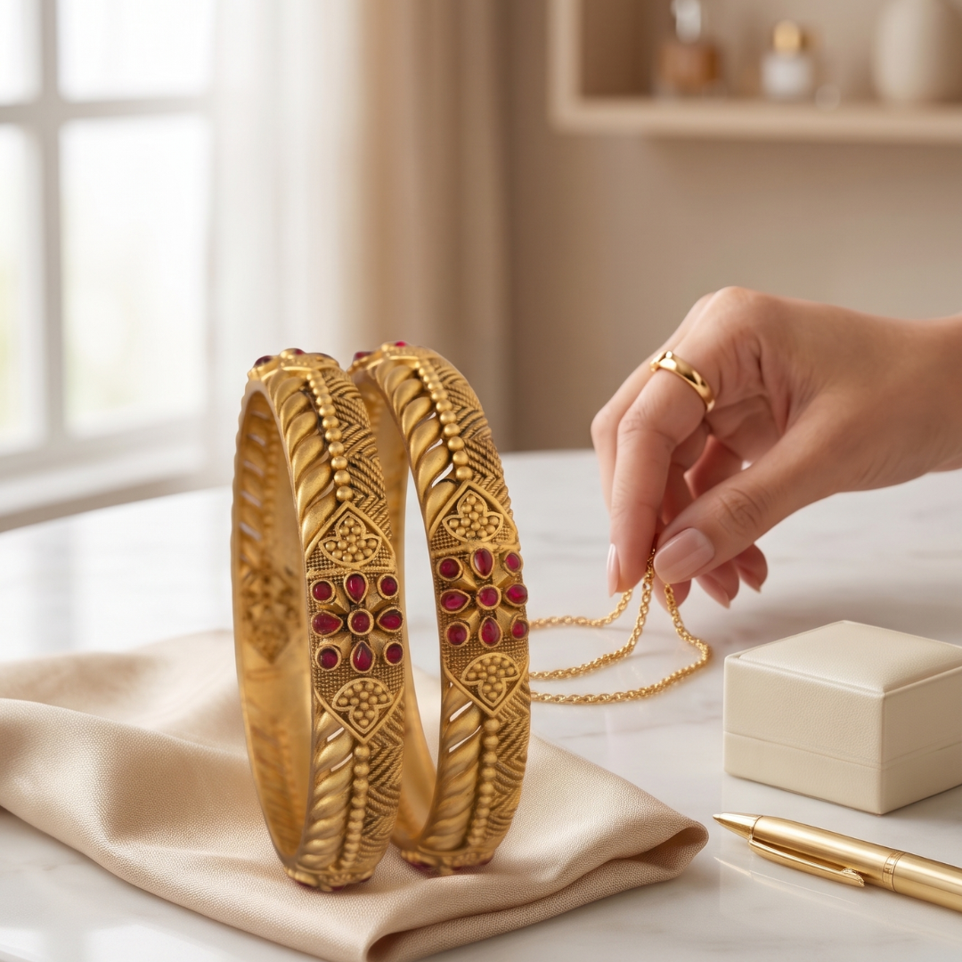 Antique Gold Twisted Rope Kada Bangles