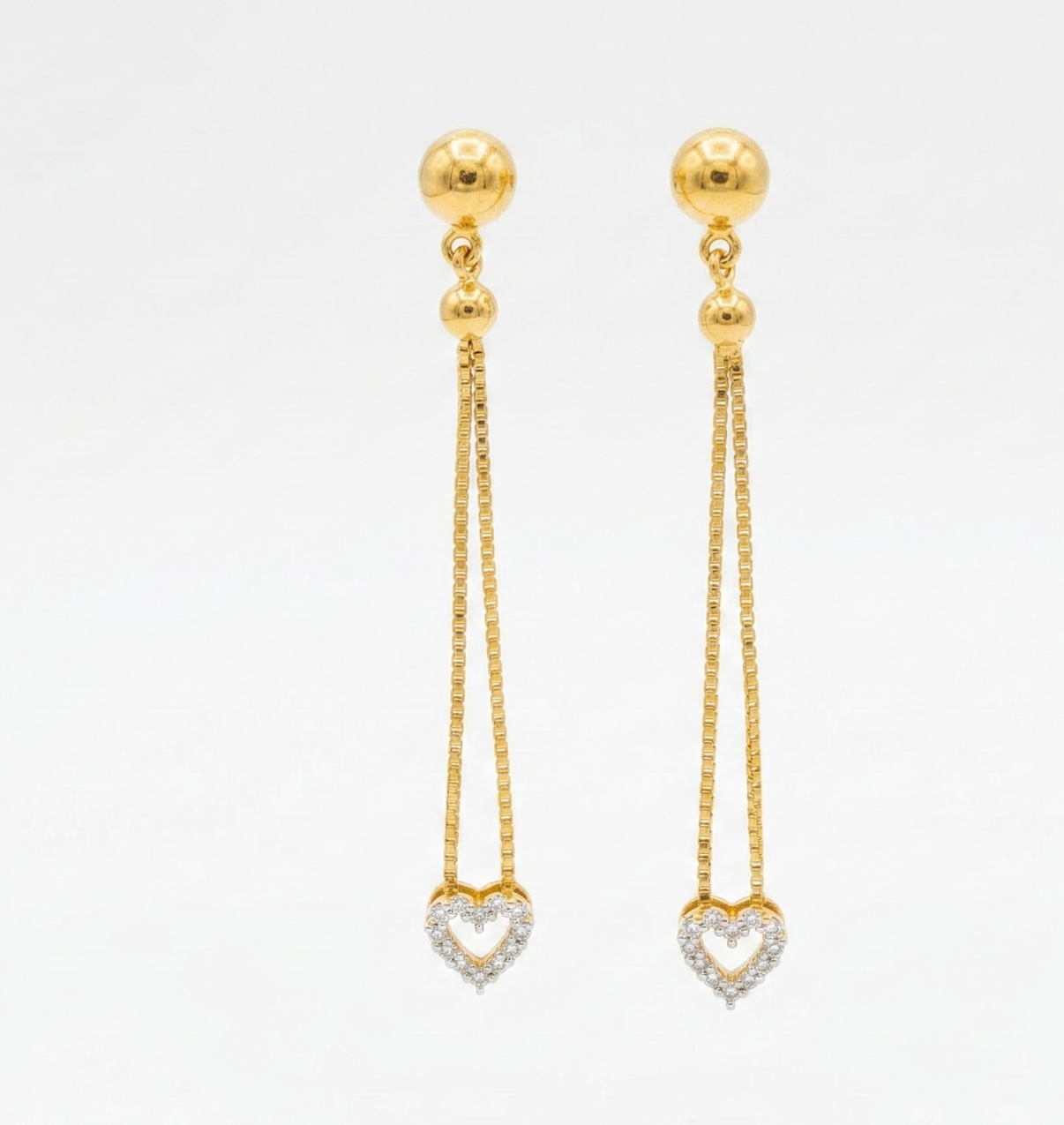 Box-Chain Heart Drop Earrings