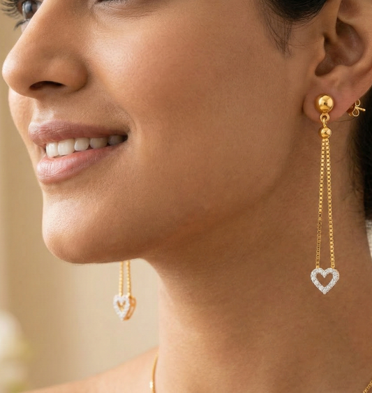 Box-Chain Heart Drop Earrings