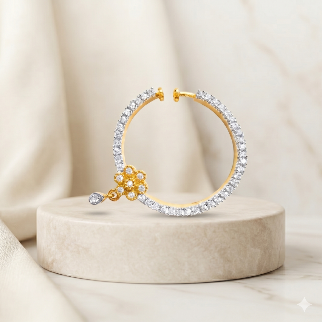 Diamond Hoop Nath with Pear Drop