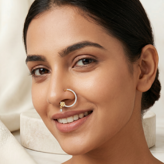 Diamond Hoop Nath with Pear Drop