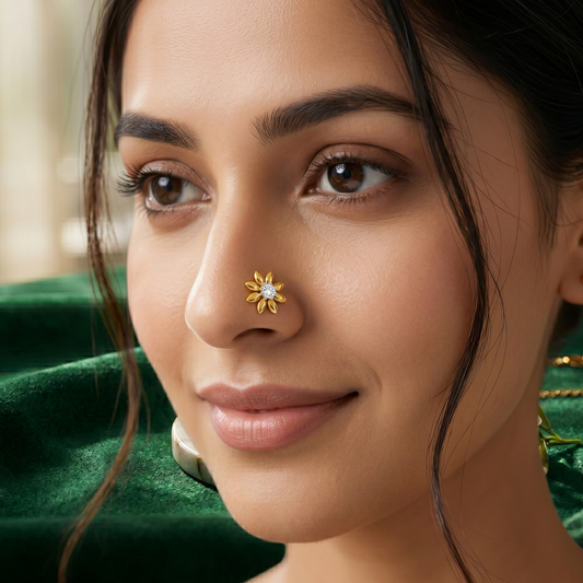 Floral Diamond Gold Nath