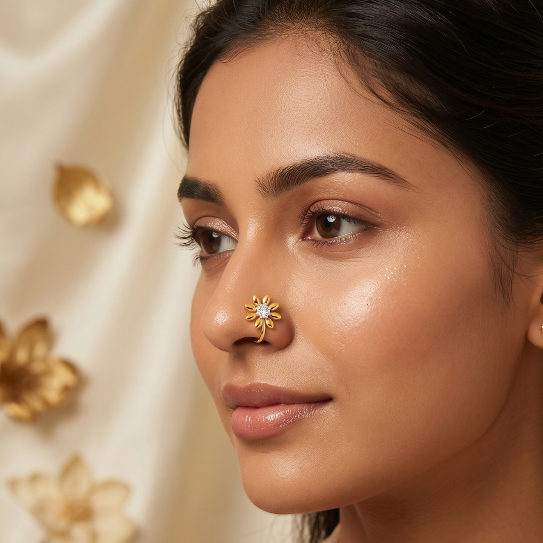 Floral Diamond Gold Nath