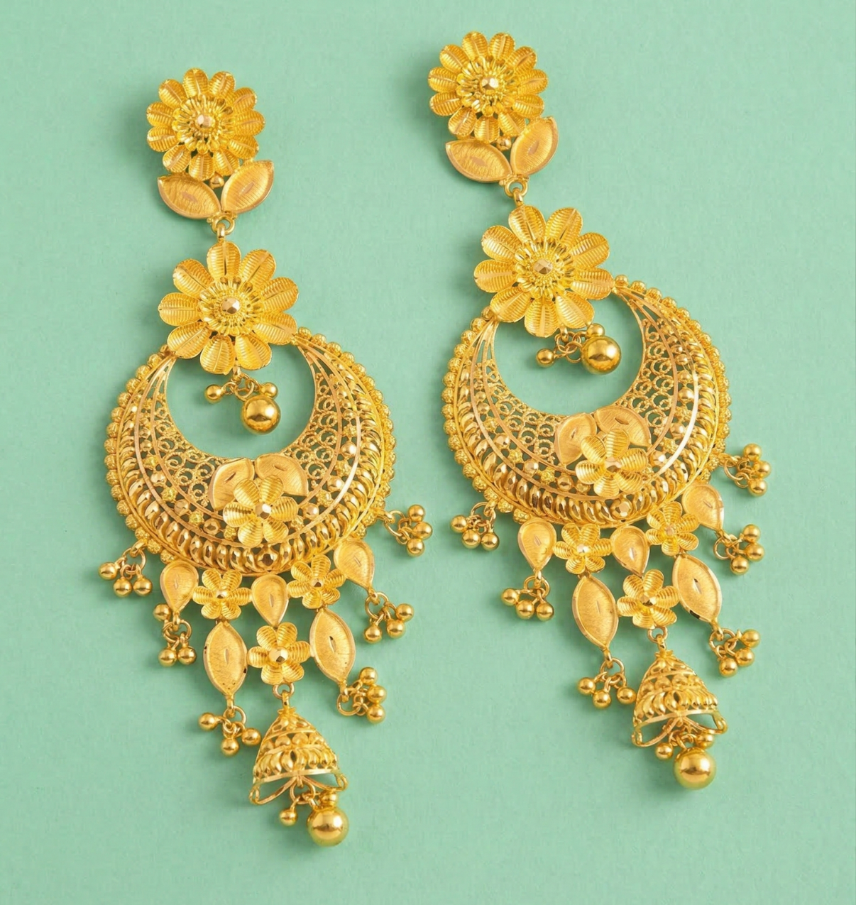 Floral Filigree Chandbali Earrings