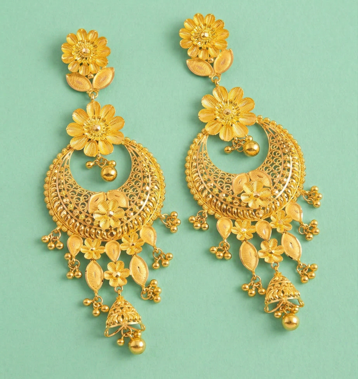 Floral Filigree Chandbali Earrings