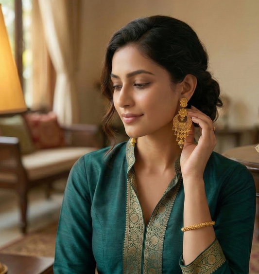 Floral Filigree Chandbali Earrings