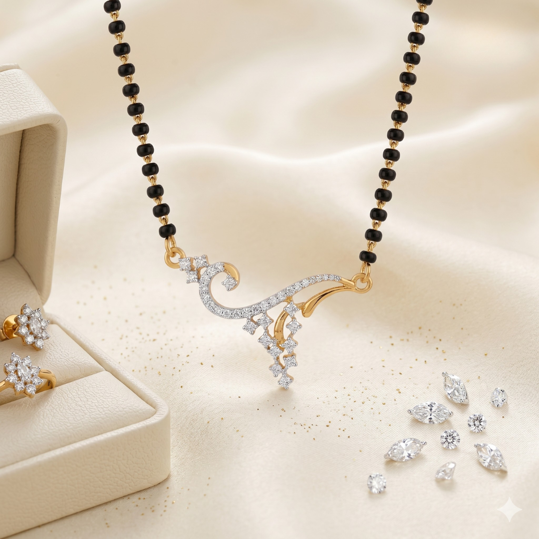 Floral Scroll Diamond Mangalsutra - View 2