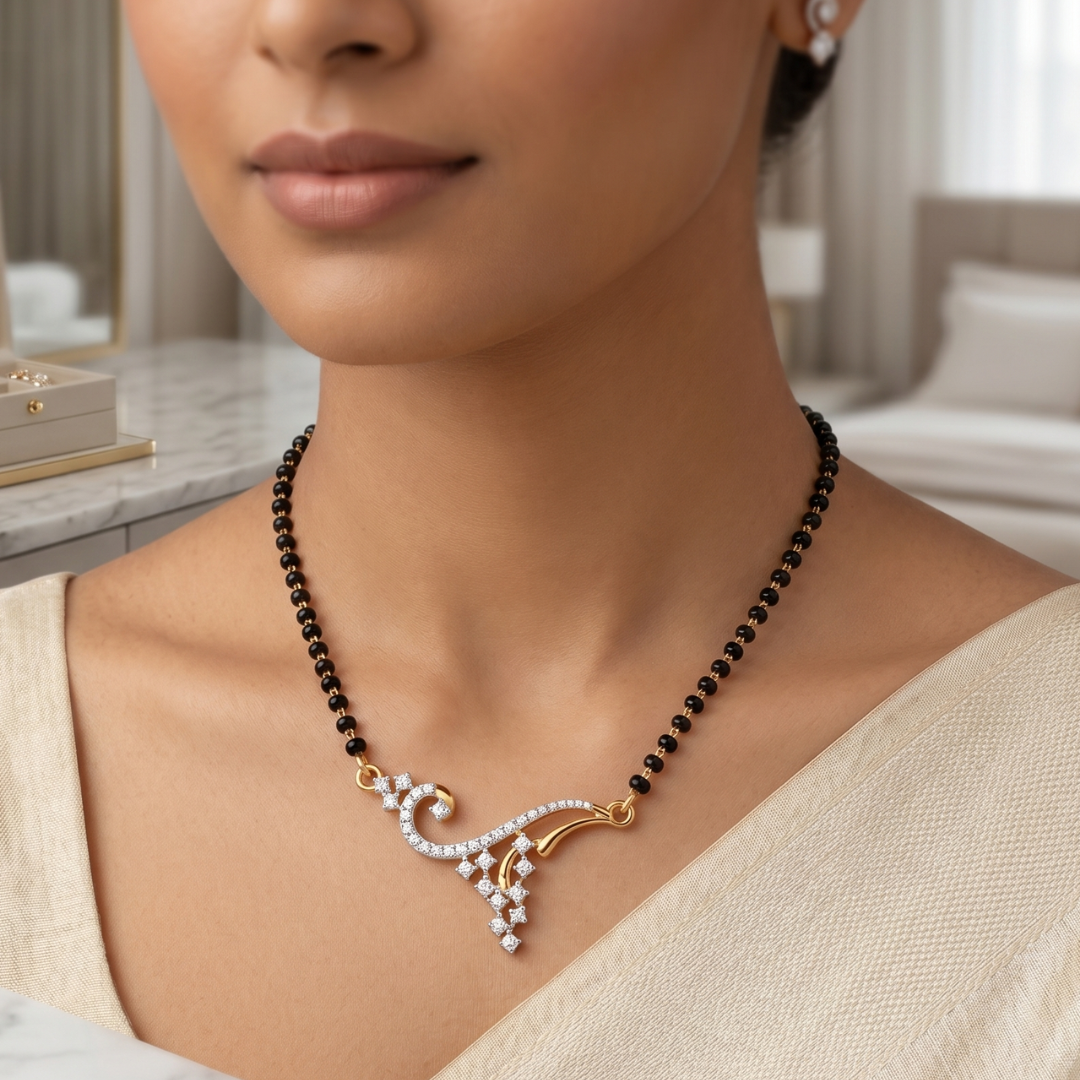 Floral Scroll Diamond Mangalsutra - View 3