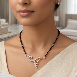 Floral Scroll Diamond Mangalsutra - View 3