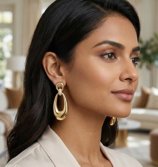Gilded Ellipse Pavé Drop Earrings