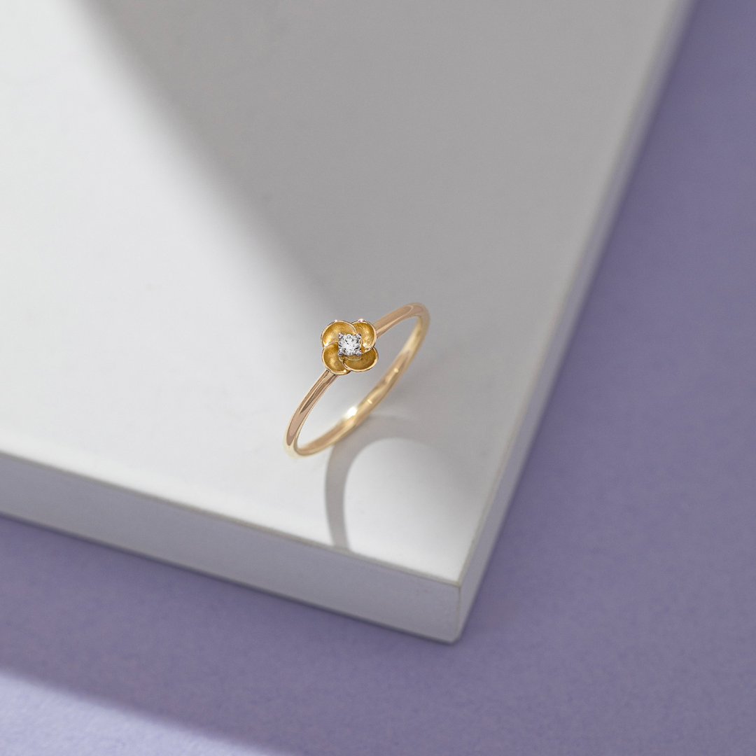 Floral Bloom Yellow Enamel Diamond Ring