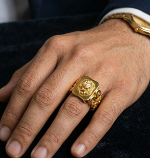 Gold Lion Head Signet Ring