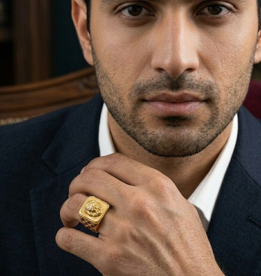 Gold Lion Head Signet Ring