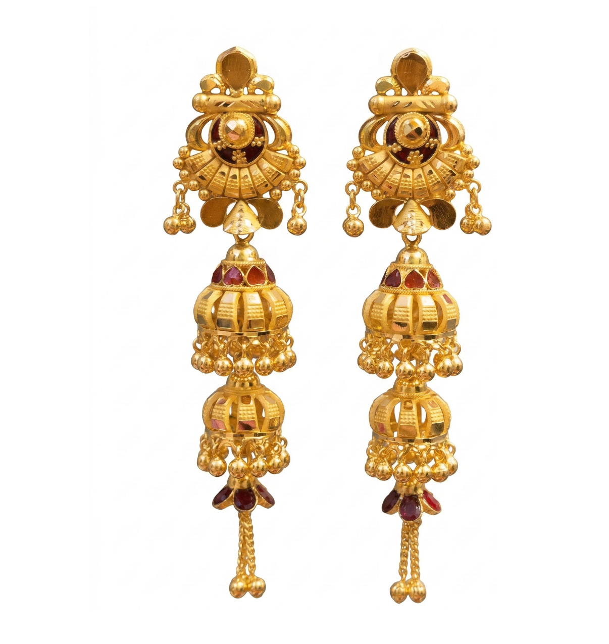 Grand Three-Tiered Gold Jhumka