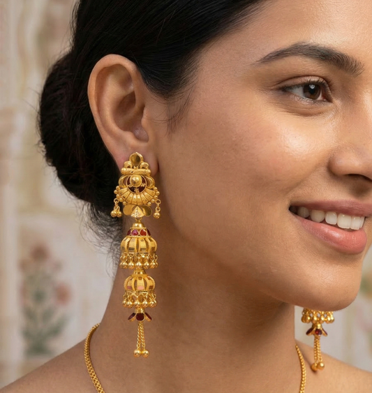 Grand Three-Tiered Gold Jhumka