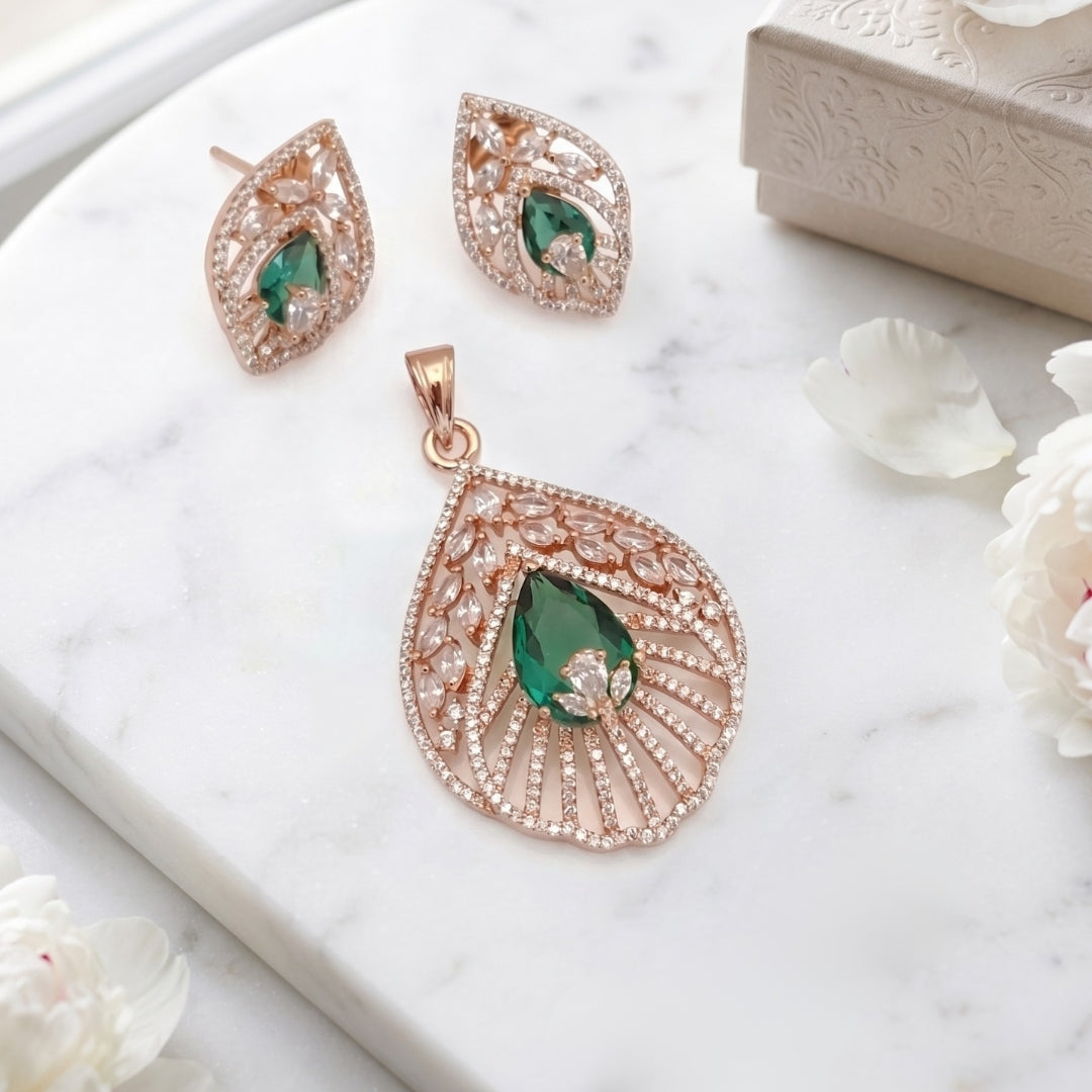 Leaf Rose Gold Pendant Set