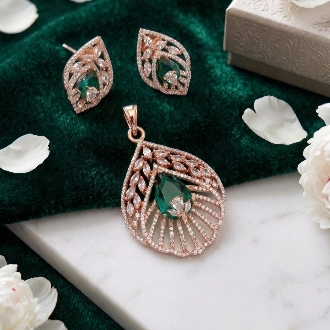 Leaf Rose Gold Pendant Set