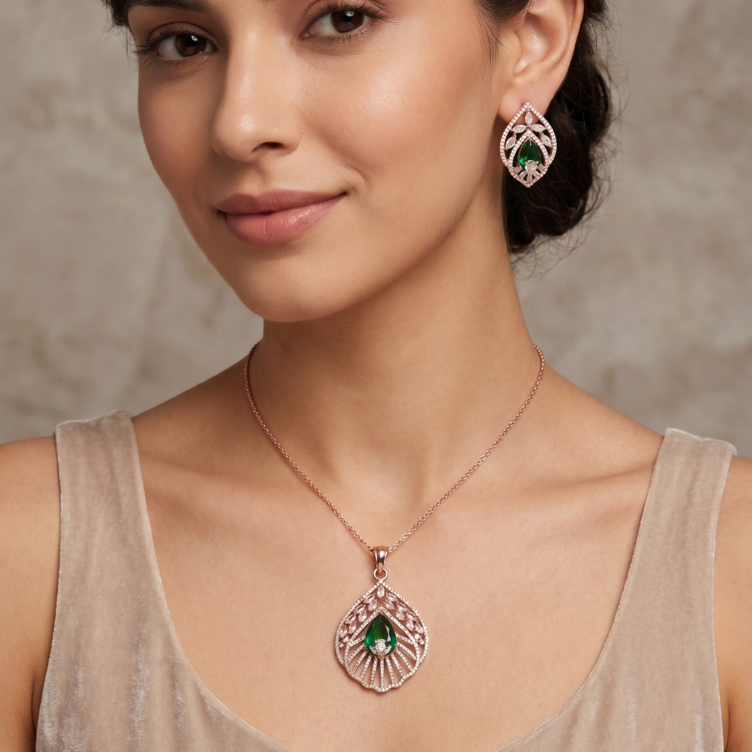 Leaf Rose Gold Pendant Set