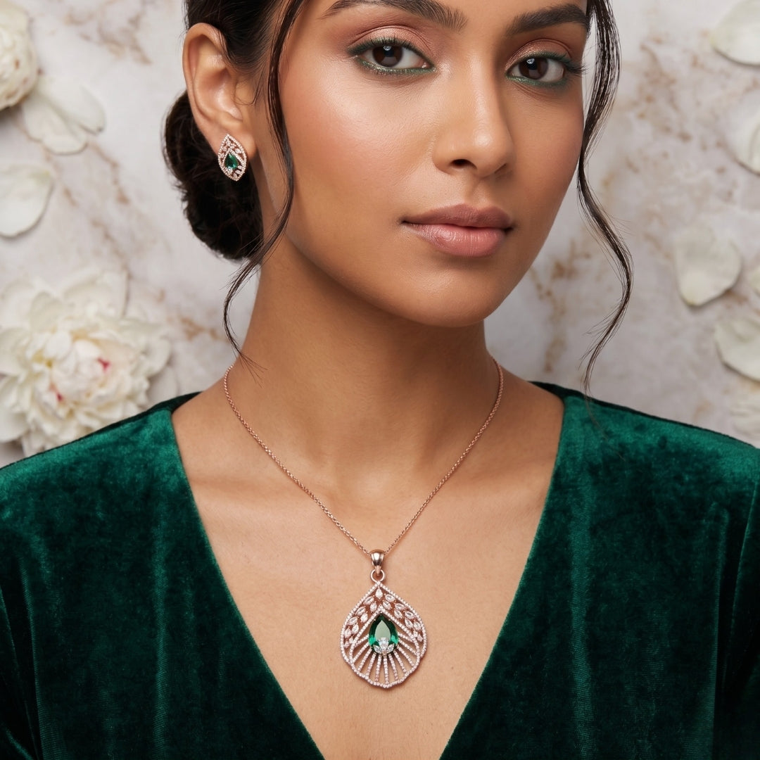 Leaf Rose Gold Pendant Set