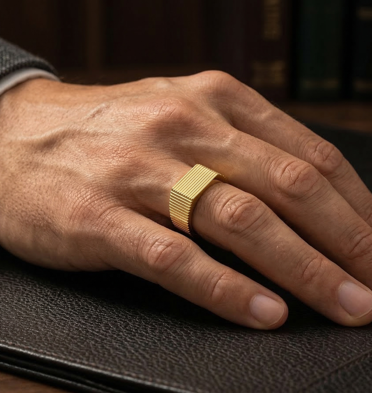 Linear Ribbed Signet Ring