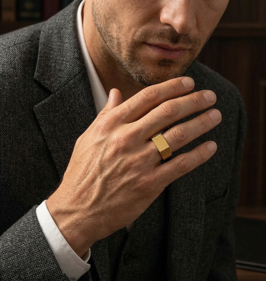 Linear Ribbed Signet Ring