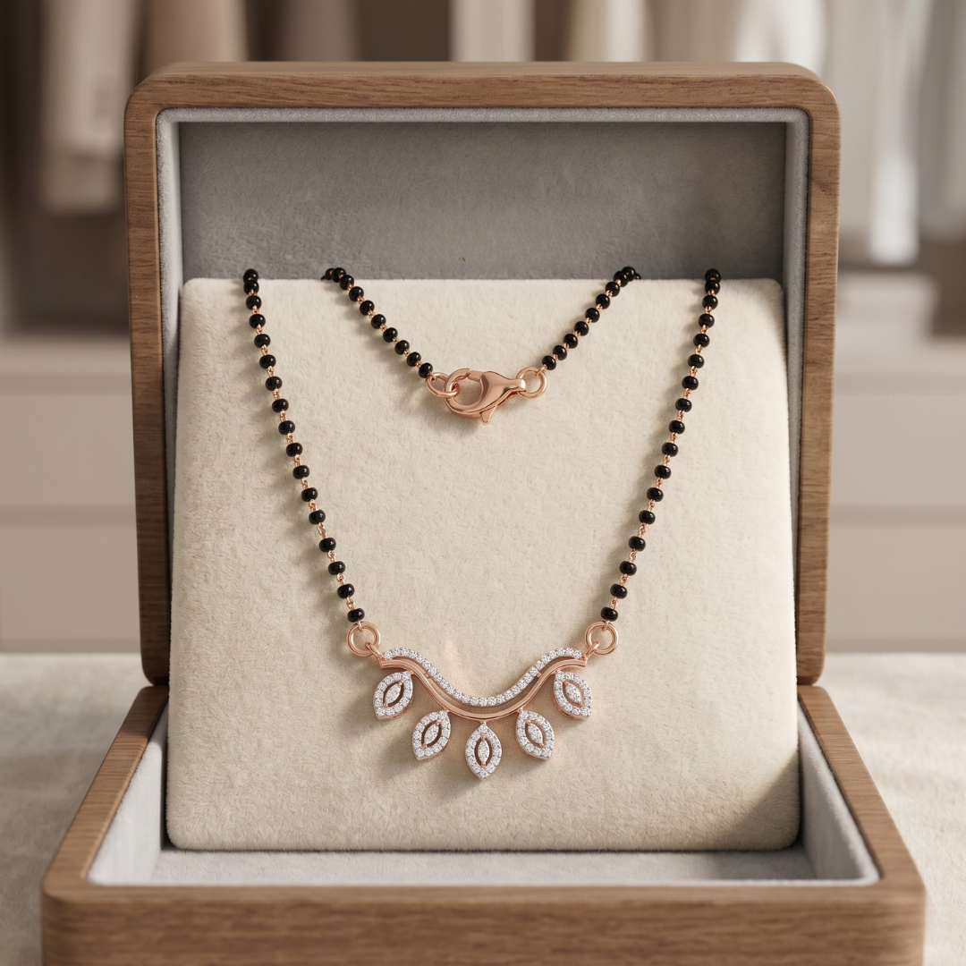 Rose Gold Floral Diamond Mangalsutra - View 2