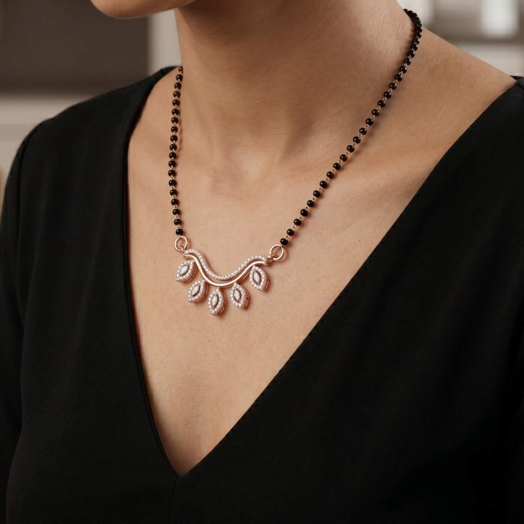 Rose Gold Floral Diamond Mangalsutra - View 3