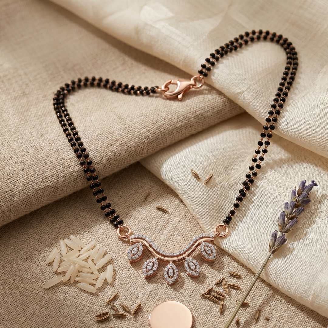 Rose Gold Floral Diamond Mangalsutra - View 4