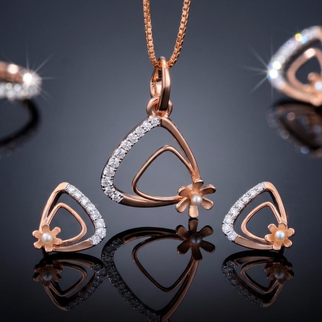 Serenity Triangle & Pearl Floral Pendant