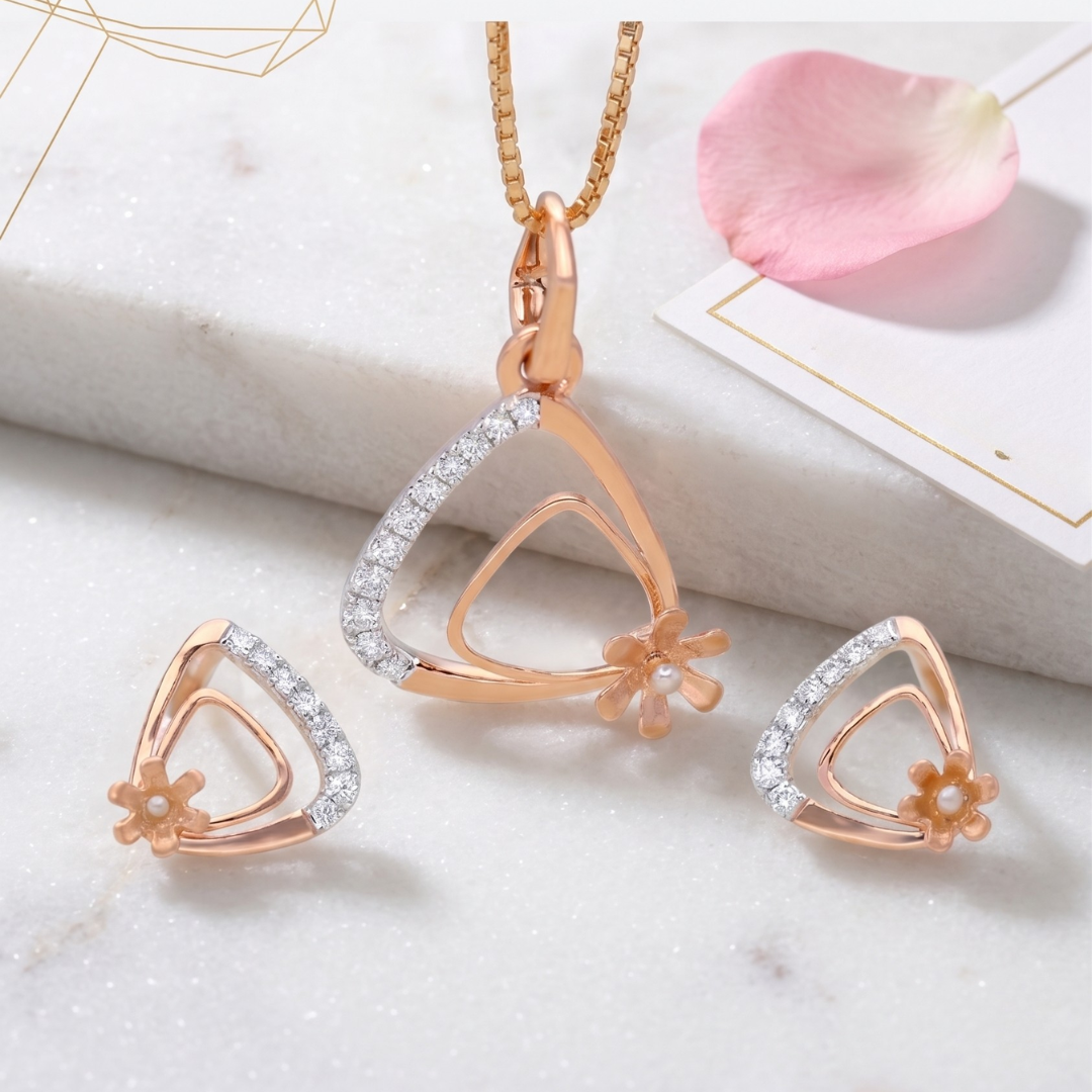 Serenity Triangle & Pearl Floral Pendant