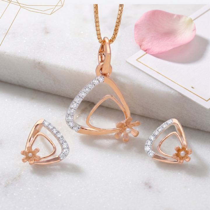 Serenity Triangle & Pearl Floral Pendant