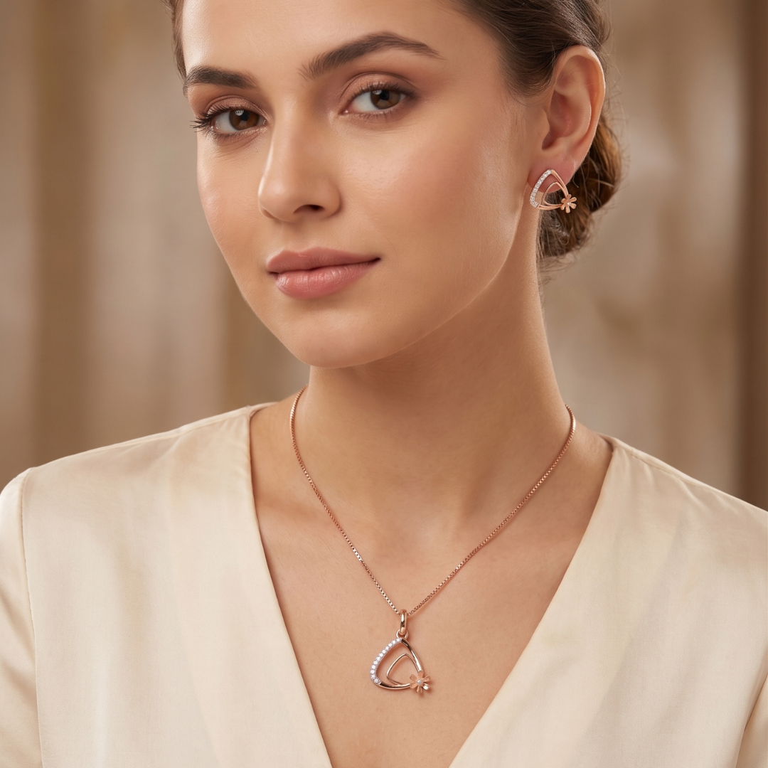 Serenity Triangle & Pearl Floral Pendant